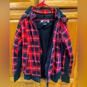Women’s jacket fuzzy lined body Z1R “Lumberjill” used great red plaid medium